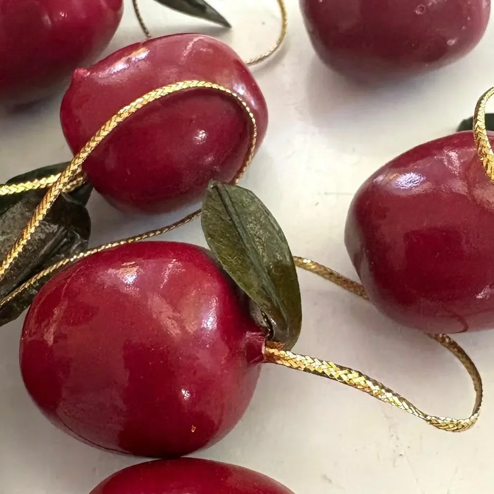 Set of 12 Wooden Apple Mini Christmas Ornaments Red Holiday Decor
